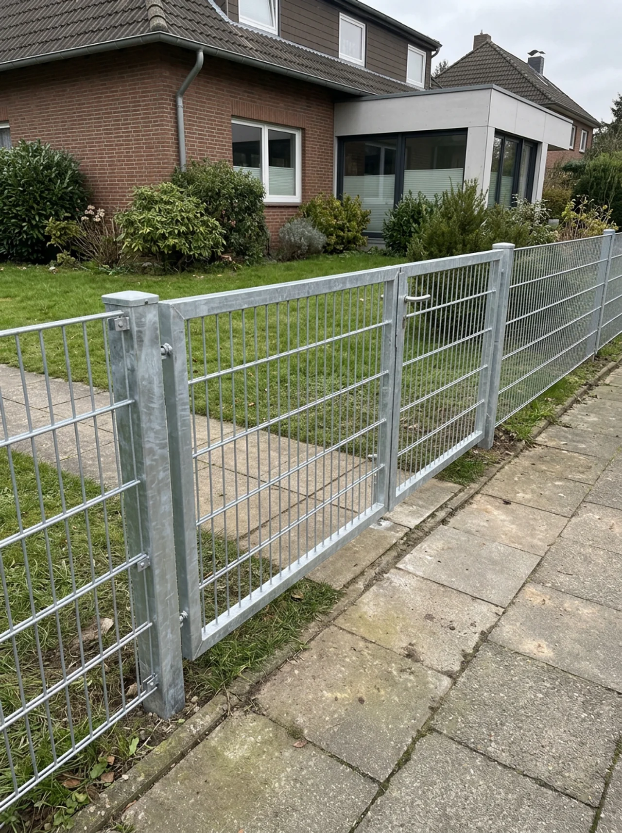 Verzinkter Doppelstabmattenzaun mit zweiflügeligem Gartentor